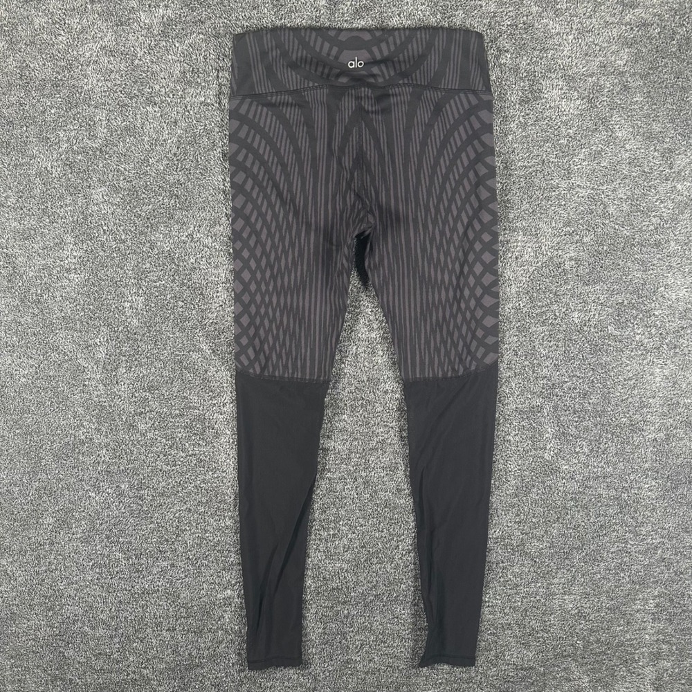 Alo Yoga Leggings Womens M Geometric Mesh Black Charcoal Activewear Yoga Pants